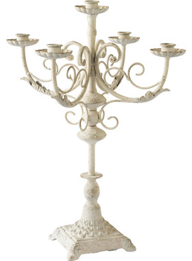 铁艺复古白色雕花烛台摆件