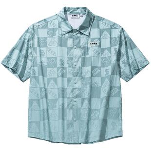 安踏休闲百搭短袖衬衫男女同款冬季满印潮流宽松t恤上衣172528113