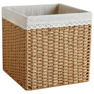 格子柜收纳箱收纳筐仿藤编草编织框储物收纳箱书柜零食杂物收纳盒