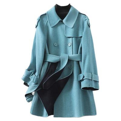 毛呢外套女中长款系带收腰小个子双面呢羊毛2025秋冬新款羊毛大衣