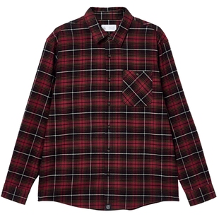 杰克琼斯男装2025年冬季新款衬衫经典酒红色格纹百搭纯棉上衣