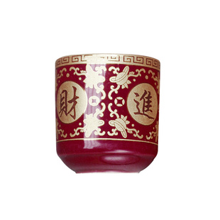 珠红陶瓷茶杯大小桶杯朱红色直桶酒杯家用器具招财家居摆件新中式