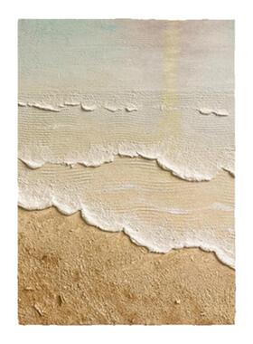 手绘油画奶油侘寂风沙滩肌理挂画
