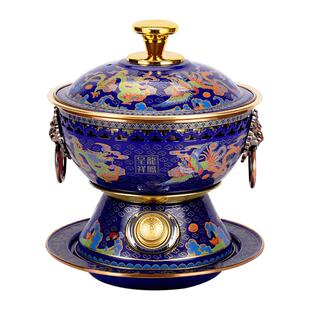 景泰蓝铜火锅家用商用火锅店专用插电单人小火锅酒精黄铜加厚老式