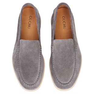 MATELAVES 休闲风翻毛麂皮乐福鞋男老钱风一脚蹬豆豆鞋透气懒人鞋