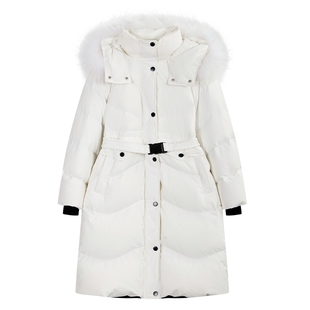 NEELLY纳俪商场同款黑白撞色工装羽绒服女真貉子毛领保暖抗寒外套