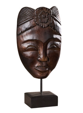 泰国复古风格木雕人脸装饰摆件