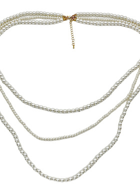 韩国法式三层玻璃珍珠长款项链