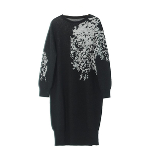 LAIDEE/罗兰伊杜毛呢裙小众气质撞色提花连衣裙雪花装饰毛衣裙女