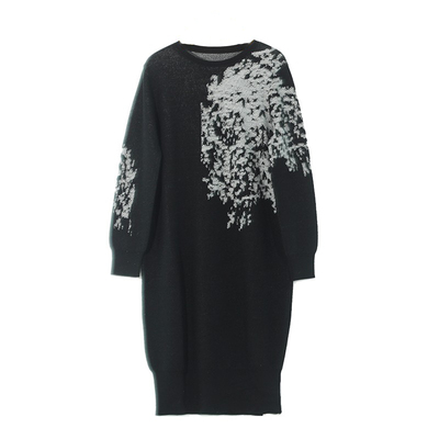 LAIDEE/罗兰伊杜毛呢裙小众气质撞色提花连衣裙雪花装饰毛衣裙女