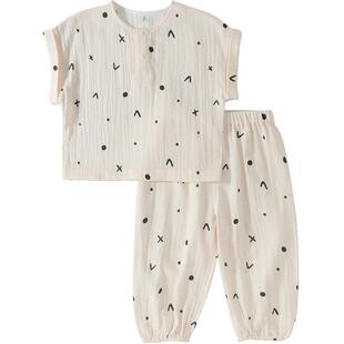 【天竹棉纱布】儿童夏装夏季短袖男女童家居服婴幼儿睡衣宝宝套装