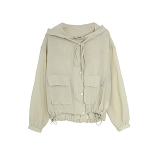 西町村屋休闲连帽外套女夏季新款宽松防晒长袖开衫上衣HB9219001