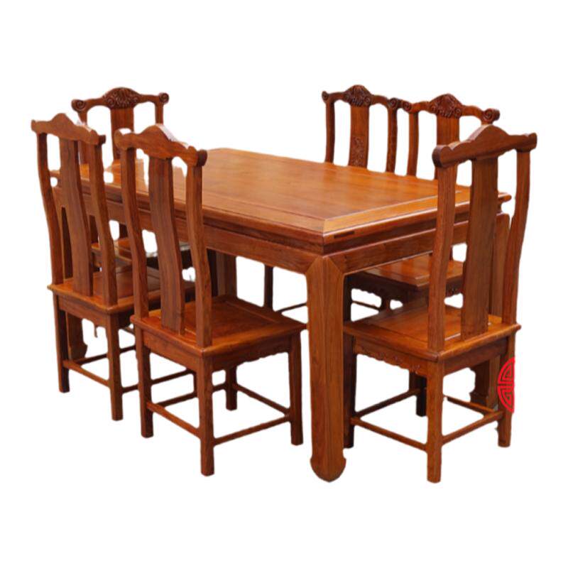 红木家具 缅甸花梨木餐桌椅组合吃饭桌中式红木餐桌大果紫檀独板