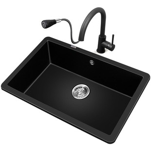 意狄讴厨房石英石水槽大单槽家用洗菜盆水池洗碗池台下盆黑7176