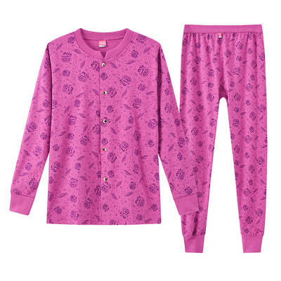 100%纯棉开衫老太太秋衣秋裤套装