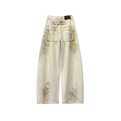 彩色刷漆印花水洗休闲牛仔裤女