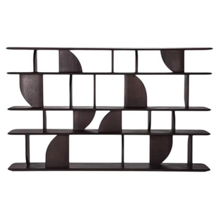 实木书架黑色落地侘寂博古架北欧书柜展示柜客厅多宝格屏风隔断