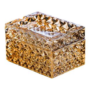 简约水晶玻璃烟灰缸带盖子防飞灰北欧风格家用客厅办公室高档烟盒