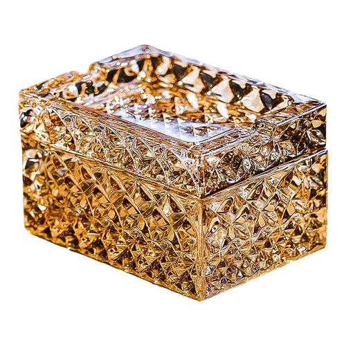 简约水晶玻璃烟灰缸带盖子防飞灰北欧风格家用客厅办公室高档烟盒