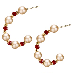 海蒂珠宝 曼丁蜜橘 4-4.5mm金粉色海水akoya珍珠红宝石耳圈 18K金