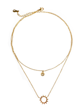 Noble Lady ACC复古镂空小太阳双层混搭项链女 日韩锁骨颈链脖颈