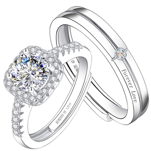 999纯银方糖小情侣对戒情侣款一对999足银戒指莫桑石钻戒2026新款