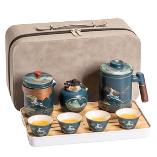 旅行茶具套装便携式包陶瓷户外旅游露营一壶四杯快客杯喝茶小套装