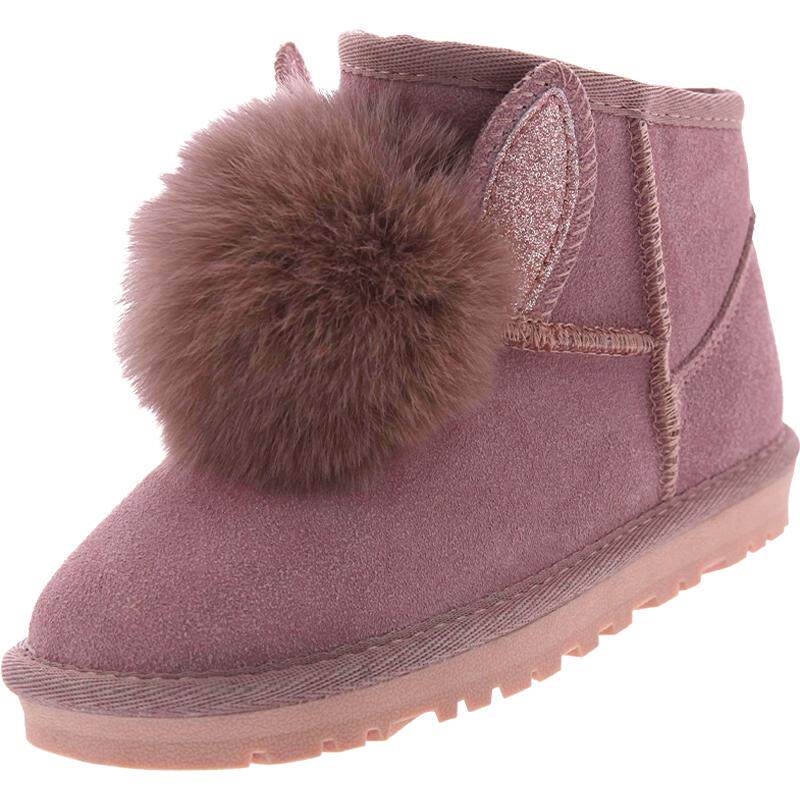 2024冬季新款男女儿童雪地靴加绒加厚兔耳朵女孩靴子女童棉鞋洋气