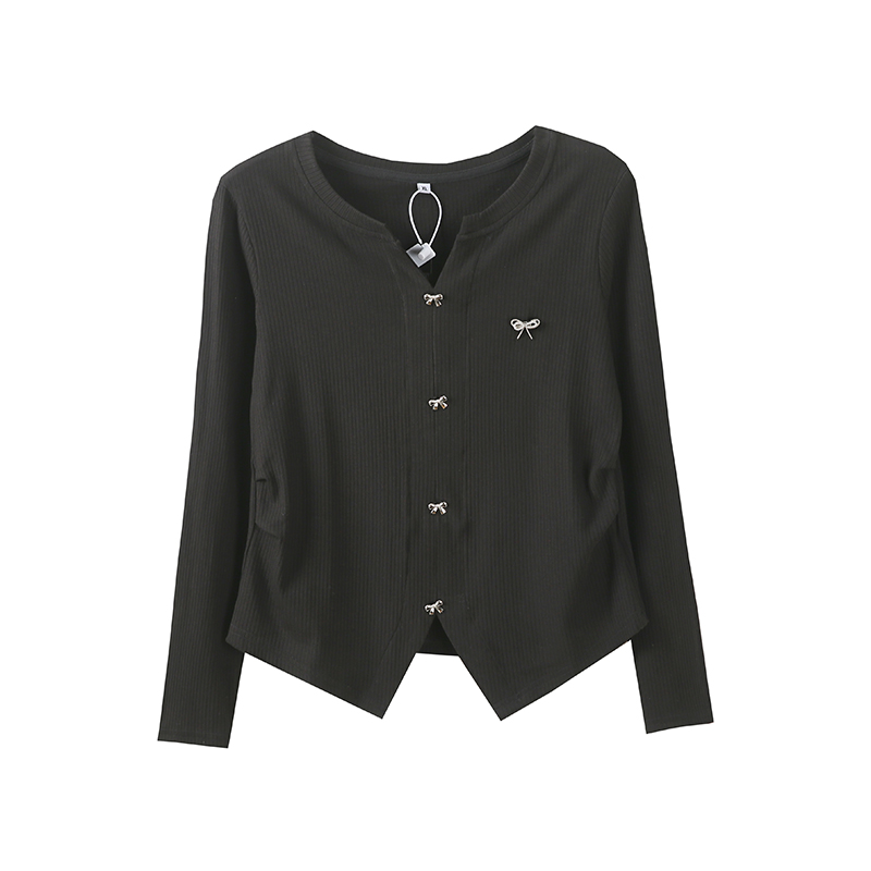 【胖莹莹大码女装】蝴蝶结甜美格雷系V领遮肉显瘦法式辣妹针织衫