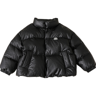 康衣儿童装羽绒服男童短款新款女童羽绒服中大童PU皮防风外套