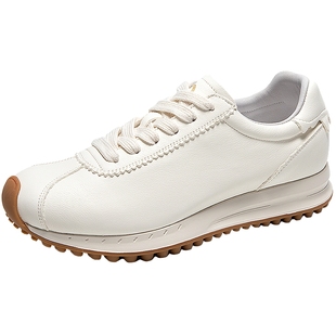 千百度厚底时尚休闲鞋女2026春季新款增高小白鞋真皮德训运动鞋