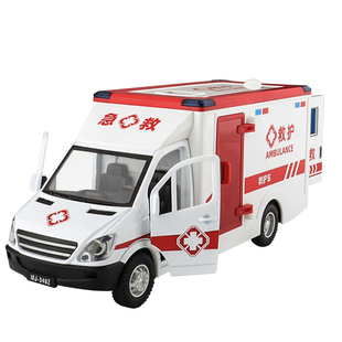 儿童大号合金120救护车警车仿真1:43城市急救车模型声光玩具汽车