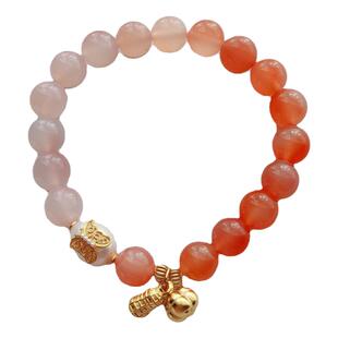 桃花运天然绯红玛瑙渐变手串甜美国风设计手链纯银珍珠镶嵌首饰礼