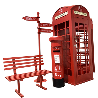 英国电话亭储物柜铁艺邮筒模型