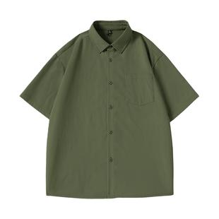 班尼路S&K衬衫男夏季果绿色美式复古简约潮流短袖青少年开衫外套A