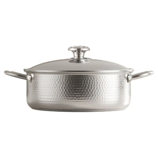 赫巴兹316不锈钢平底火锅锤纹物理不粘双耳炖汤燃气电磁炉通用