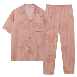 男士睡衣冰丝夏季薄款高级感短袖夏天大码套装青少年男生款家居服