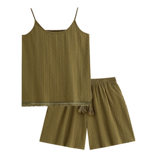 悦内带胸垫睡衣女夏款夏季纯棉吊带背心短裤家居服可外穿出门套装