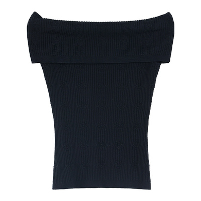 pusumede魅力焦点 一字肩针织t恤女夏季气质修身辣妹露肩锁骨上衣