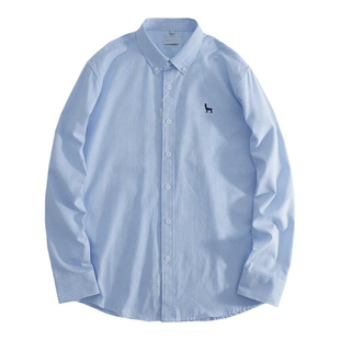 日系帅气 纯棉牛津纺长袖衬衫男女 春秋粉色条纹衬衣内搭打底外套