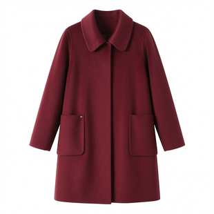双面羊毛呢大衣时尚百搭POLO领毛呢外套中老年女装2025年冬季新款