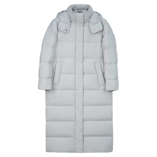 Mountlis90白鹅绒加厚长款羽绒服女冬季连帽过膝修身显瘦外套
