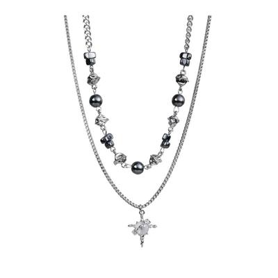 黑色银珠双层叠戴项链