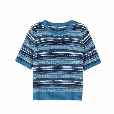 【编织时光】条纹短袖圆领针织衫