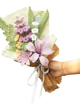 成品手工针织毛线花束仿真玫瑰大飞燕花束居家插花送男女朋友节日