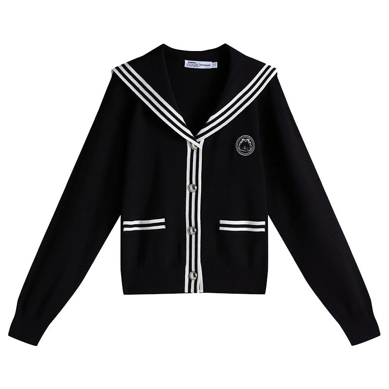 Fun2025秋冬季加菲猫联名款撞色毛衣女外套海军领上衣减龄开衫