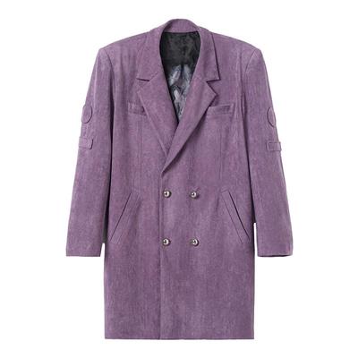 紫色铆钉印花秋季中长款麂皮大衣