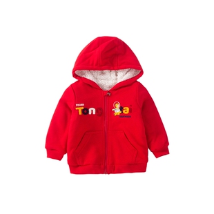 童泰男女童羊羔绒外套宝宝春秋装连帽上衣婴儿春装双层加绒衣服