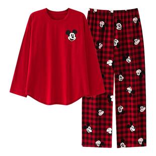 兰秀美迪士尼米奇纯棉睡衣女长袖本命年套装春秋款卡通可爱家居服