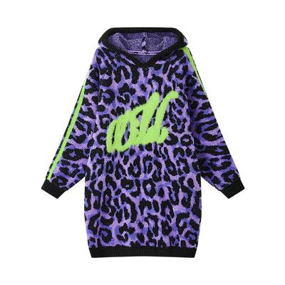WildROOM紫色豹纹V领宽松卫衣